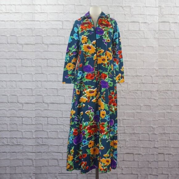 Vintage 70s Rainbow Floral Maxi Robe